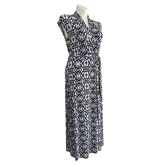 Tommy Bahama Navy and White Geometric Pattern Maxi Dress, Women's Size L - Picture 3 of 9